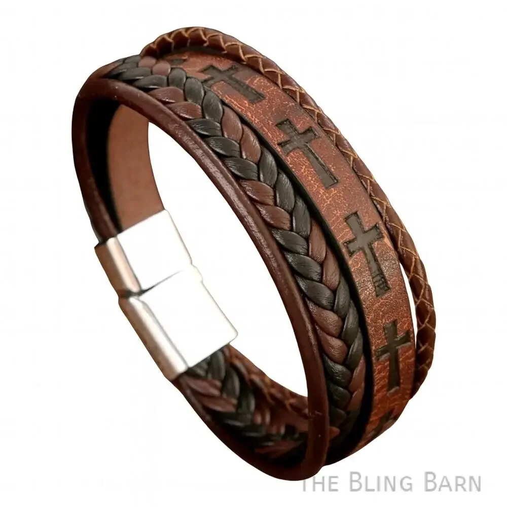Crossroads Leather Wrap Bracelet – Rustic Faith Braided Leather Bracelet for Me